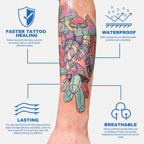 SOLONG TATTOO Película protectora para tatuajes, película de reparación de tatuajes transpirable, impermeable y anti-cicatrices, suministros para tatuajes
