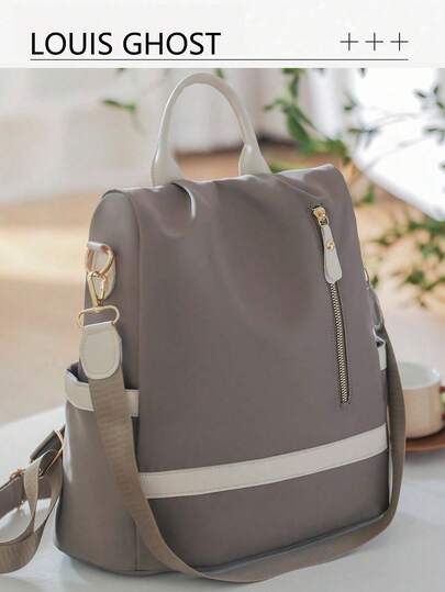 Mochila casual feminina de grande capacidade com contraste, bolsa de ombro simples e versátil, mochila de estudante, bolsa de mãe, bolsa de deslocamento, adequada para viagens e estudantes