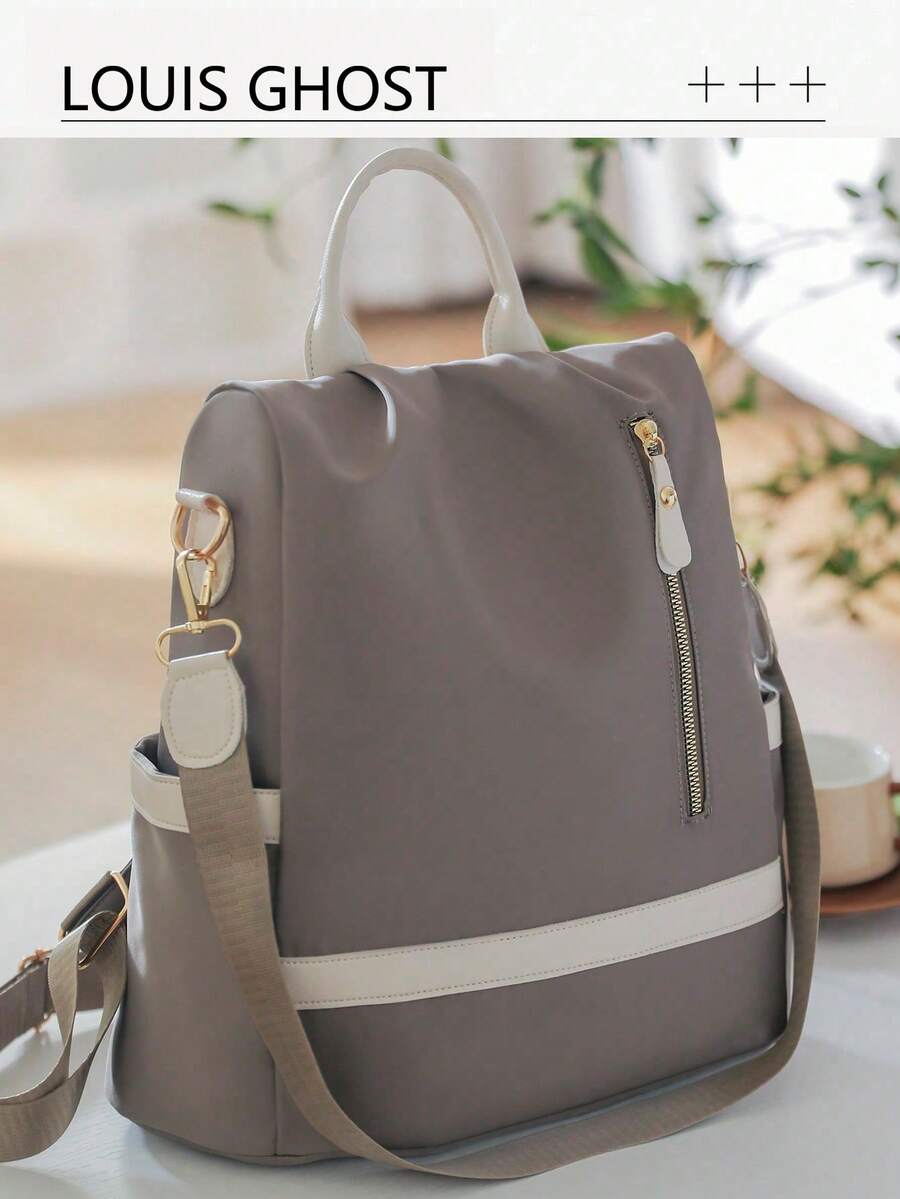 Women's Patchwork Color Block Casual Large Capacity Backpack, Minimalist Versatile Shoulder Bag, Student Backpack, Mommy Bag, Work Bag, Suitable For Travel And Students, Bookbag