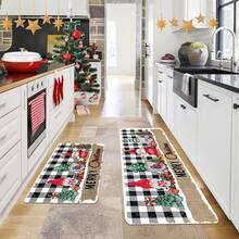 Covorașe de Crăciun 1/2 buc, covorașe de bucătărie cu model clasic colorat de brad de Crăciun și pitici de Crăciun, potrivite pentru băi, bucătării și spălătorii, covorașe de bucătărie de zi cu zi, materiale de înaltă calitate, articole de sărbători sezoniere, articole esențiale pentru sărbători