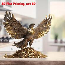 Decoración de escritorio de águila dorada estilo bohemio en 2D - Impreso en 2D con base, decoración del hogar con tema animal para sala de estar, dormitorio, oficina, cocina - Regalo ideal para familia y amigos, pieza de arte elegante, diseño de plumas delicado, 2D plano
