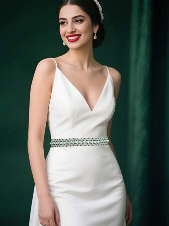 1pc Green Crystal Bridal Belt, Luxury Glass Crystal, Classic European & American Style, Suitable For Wedding, Party, Holiday Gift, Party Decor, Girlfriend Gift, Birthday Present