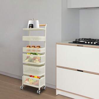 Kitchen Storage Rack Fruit Vegetable Basket Kitchen Bathroom Rolling Cart