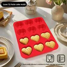 1pc Silicone Mini Loaf Pans, Silicone Baking Mold, Non-Stick Mini Bread Pans, 12 Cavities Silicone Bread Baking Mold, Perfect For Mini Loaf, Cake, Bread And Meatloaf, Cake, Brownie, Heat-Resistant Manual Baking Molds For Birthday, Party - Rectangle Shaped Silicone Mold For Soap Making And Desserts - 紅色 - 查看 2