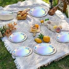 10/50/100pcs Rainbow Color Paper Plates, 7 Inch/9 Inch Round Disposable Party Plates, Holographic Rainbow Color Dessert Plates For Birthday, Baby Shower, Wedding, Dinner, Picnic