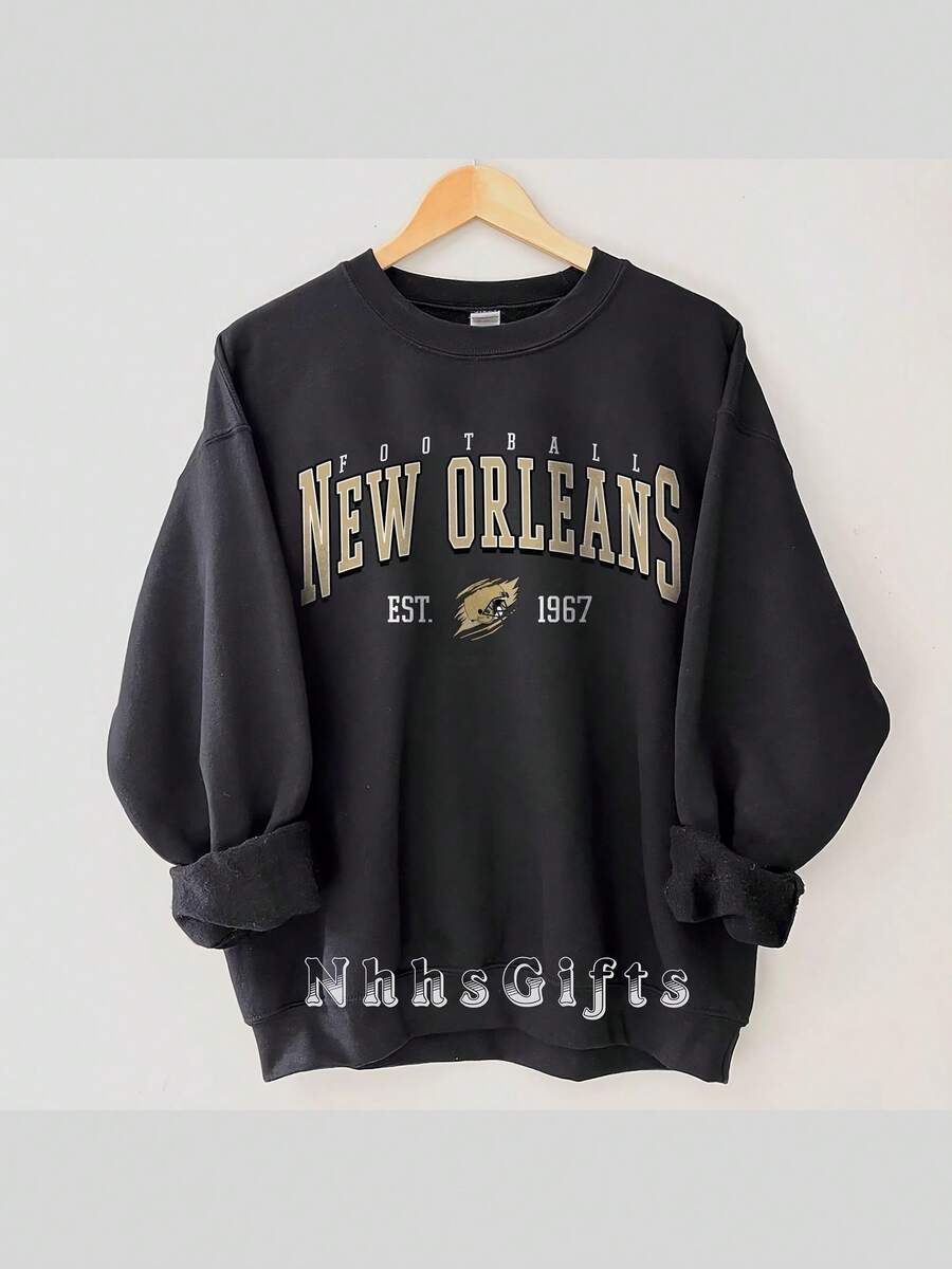 New Orleans Football Sweatshirt, Vintage New Orleans Football Crewneck, New Orleans Football Shirt, Game Day New Orleans Fan Gifts - màu đen - Xem 1