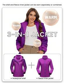 KEFITEVD 女式三合一冬季外套雪地滑雪夹克防水防风羊毛衬里冬季夹克派克大衣滑雪服 - 紫色 - 查看 3