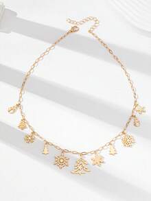 1 Pc Winter Snowflake Christmas Tree Snowman Charm Necklace - Gold Tone Minimalist Christmas Pendant Necklaces, Holiday Festive Jewelry Gift For Women & Girls