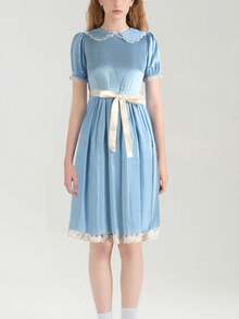 Women Halloween Blue Princess Costume Dress Alice In Wonderland Costume Dress Halloween Cosplay Party - 藍色 - 查看 2