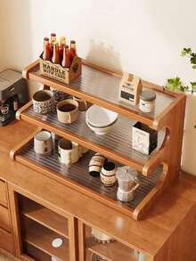 1 Piece Bamboo Storage Rack With Stylish Lacquered Design Multi-Tier Bamboo Countertop Display Rack - Great For Storing Cups, Books And Spices - Great For Kitchen, Living Room Or Office Decor, Office Organization | Modern Bookshelf Designs | Durable Bamboo Bookshelf, Bamboo Bookshelf - Brown - View 2
