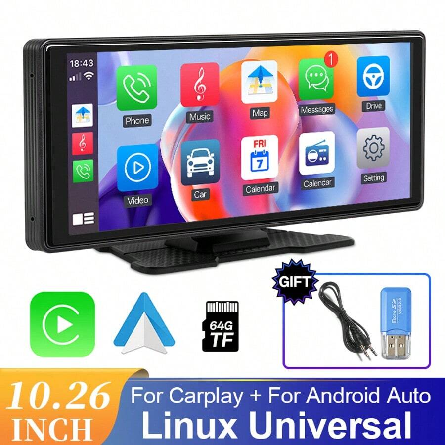 10.26 Inch Car Radio Multimedia Video Player Wireless Carplay And Wireless Android Auto Portable Universal Car Monitor