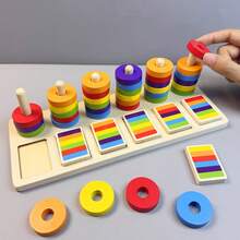 蒙特梭利玩具，适合 3 岁以上男孩女孩生日礼物，适合幼儿儿童婴儿的木制感官玩具，复活节篮子填充玩具，幼儿学习玩具活动拼图 - 彩色 - 查看 2