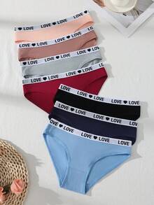 14 Pcs Fashion "LOVE" Letter Design  Underwear Women,Sexy Low-Waist  Women's Panties ,Fashion Solid Color Lingerie For Women ,Comfortable Sports Shorts Lingerie ,Ropa Interior Para Mujeres - 彩色 - 查看 5