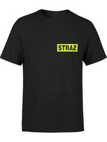 Men'S Bold Fire Department Graphic Tee - Black Shirt With Yellow STRAZ Text - Casual Everyday & Formal Events - All-Season Comfort Fit - Urban Streetwear Essential Firefighter Fans, Firefighter Decor, Event Apparel, Round Neckline Shirt, Comfortable Fit, Durable Fabric, Geometric Pattern, Sturdy Construction, Adult Clothing - Black - View 2