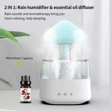Rain Cloud Lamp Humidifier Aromatherapy Diffuser Silent Humidifier - 7 Color LED Color Changing Night Light Mushroom Decorative Lamp Essential Oil Diffuser Water Drop Rain Sound, Suitable For Relaxing Sleep Bedroom Office - White - View 6