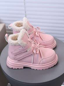 女童皮靴，保暖内衬，新品上市，儿童英伦风时尚靴子，女童冬季保暖靴 - 粉色 - 查看 5