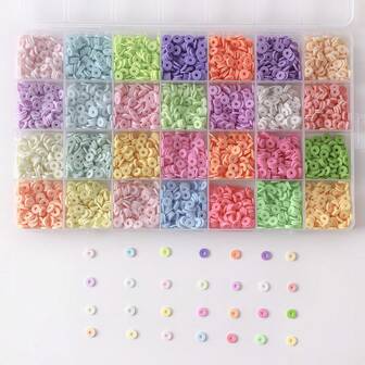 A Set Of 4,200 Pieces Of Clay Beads, 28-Color Flat And Round Polymer Clay Bead Jewelry Making, DIY Clay Interval Bead Bracelets, Necklaces, Earrings, Letter Bead Jewelry Making