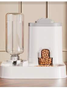 带集成食物盆的自动猫狗饮水机 - 容量 1-10 升，无需电池，现代白色设计，易于清洁和补水 - 耐用的宠物补水解决方案，自动宠物喂食器，时尚的宠物配件，坚固的结构