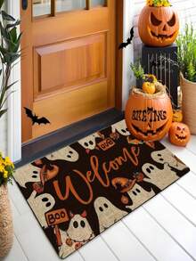 1pc Best-Selling Halloween Ghost Returning Home Doormat - 900g/Sqm Soft Velvet, Machine Washable Durable, Stain-Resistant, Quick-Drying, Suitable For Indoor/Outdoor Doormats, Home & Bedroom Decor
