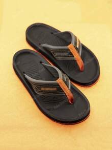 OLK Men's Flip Flops Classic Basic Vintage Outdoor Comfortable Beach Timeless - Negro\Naranja - Ver 5
