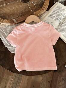 2pcs Tween Girl Letter A Print Short Sleeve T-Shirt And Flare Pants Set, Soft And Machine Washable, Spring/Summer - Pink - View 3