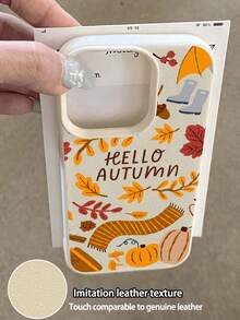 1 Stück Herbst Mode minimalistisches Blatt & Eichel, Kürbis Muster wasserdichte rutschfeste weiche strukturierte Handyhülle kompatibel mit Apple, Smartphones - Verschiedenfarbig - Übersicht 4