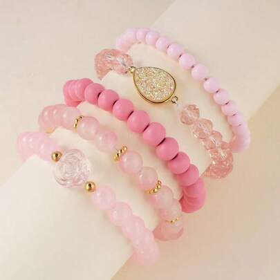 مجموعة سوار من 5 قطع من الأحجار الطبيعية المركبة المكونة من الكريستال والدوبامين للنساء