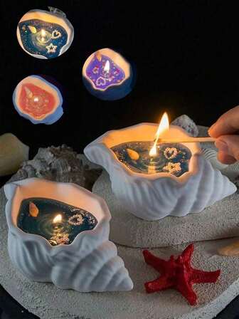 1/4pcs Marine Style Shell Aroma Candle, Jelly Wax Candle With Seashell & Starfish Decorations (Some Decor Accessories Are Random)