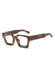 1pc Square Frame Glasses Fashion Non-Prescription Glasses High Color Eyeglasses - 黑色 - 查看 3