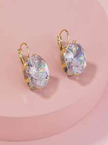 1 Pair Bling Bling Big Oval Cubic Zirconia Hoop Earrings For Women Jewelry Gift - Vàng - Xem 6