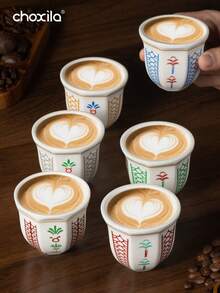 choxila 1pc Coconut Tree Pattern Ceramic Coffee Cup, Espresso Mug, Middle Eastern Arabic Cup, Tea Drinking Cup, Master's Cup, Saudi National Day Gift, Saudi Coffee Cup, 100ml – Perfect For Family Gatherings, Afternoon Tea, Camping, Bedroom, And Office Use