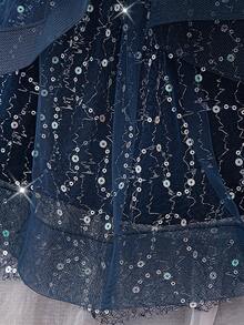 Baby Girls Sequin Mesh Cute Birthday Princess Dress, Suitable For Party, Celebration, Outing, Does Not Include Headband - Navy Blue - View 9