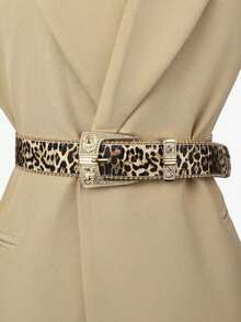 1pc Floral PU Leather Casual Belt Women, With Fashionable Metal, Studded Decoration, Versatile Everyday Wear Halloween Leopard Print Summer, School Fall, Autumn, Halloween - 彩色 - 查看 4