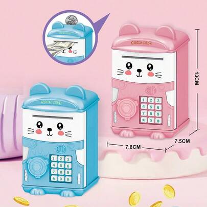 Förskolepresentleksak för barn, lösenordssparskåp - realistisk insättning och uttag för barn, smart sparbössa med lösenord för tecknad film, kreativ förvaringslåda för mynt med lösenord.