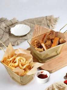 1 pieza Cesta de acero inoxidable para papas fritas con mango, bandeja de aperitivos de cocina - Multicolor - Ver 4