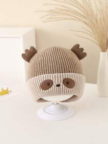 1 pièce Bonnet bébé tricoté style dessin animé, épais et chaud, coupe-vent, nouveau style automne/hiver pour tout-petits de 1 à 2 ans