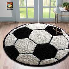 1pc/10pcs 2D Football Bathroom Anti-Slip Mat, Flannel Material, Round Floor Mat, Plush Decoration, Suitable For Bathroom, Door, Kitchen, Living Room And Other Occasions, Machine Washable, Non-Slip, Christmas Decoration, Gift Choice