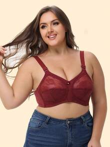 1pc Women's Sheer Lace Nylon Bra, Wireless & Non-Padded With Breathable Sexy Simple European & American Style, Plus Size For Home, Office And Outdoor Wear, Lingerie, Lift