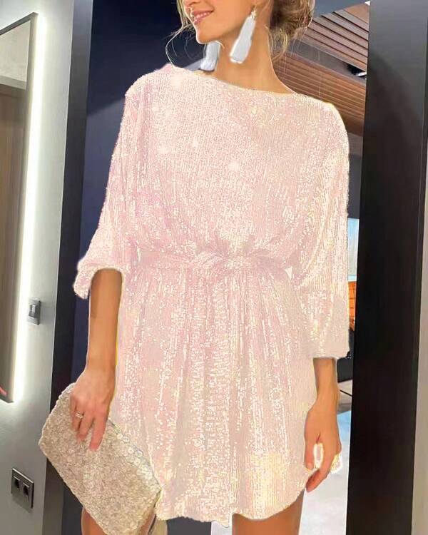 Vestido brillante con lentejuelas, estilo festival independiente europeo y americano