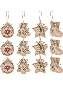 12 Stück rustikale Jutedekorationen für Weihnachten, Bauernhaus-Hängeornamente für Weihnachtsbaum, Party, Raum, Kranz Dekoration Heim Dekoration Raumdekoration Winter