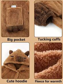 1PC 水豚穿毯，可爱水豚毛绒穿毯，连帽珊瑚绒卡通可爱风格带帽长袍 - 冬季保暖珊瑚绒卡通动物连帽长袍，适合成人，带大口袋和袖口的连帽长袍，适合秋冬季，温暖，礼物，情侣装，圣诞礼物，新年礼物