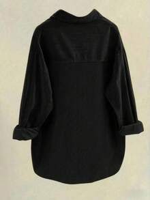 Plus Size Women's Fashion Corduroy Shirt, Long Sleeve, Collar, Front Button, Drop Shoulder, Asymmetric Hemline