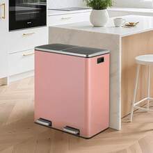 2 X 30L Kitchen Rubbish Bin, With 2 Compartments, Soft-Closing Metal Pedal Bin With Lid And Plastic Inner Bucket For Waste Separation, Rectangular - Orange - View 2