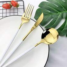 Juego de Cubiertos de Acero Inoxidable de 24 Piezas para Cena - Oro blanco - Ver 9