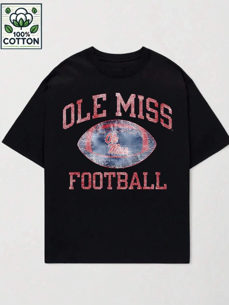 Ole Miss Football T Shirt For Men Women 100 Cotton Graphic Tee University Of Mississippi Sports Apparel Team Spirit Wear College Game Day Outfit Casual Short Sleeve Top - 黑色 - 查看 1