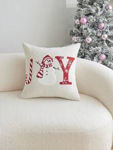 1 pièce Housse de coussin brodée avec Père Noël et bonhomme de neige, décoration de maison pour chambre à coucher, salon, fête - Multicolore - Voir 11