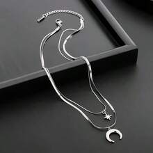 1PC Funky Style Titanium Steel Necklaces For Men Women Star And Crescent Moon Pendants Fashionable Hip-Hop Jewelry For Daily Wear Jewelry Gift - Bạc - Xem 2