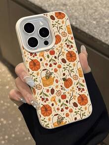 1 pieza Funda protectora de teléfono suave, antideslizante y con textura, con un patrón floral de calabaza de otoño retro y lindo, compatible con Apple, teléfonos