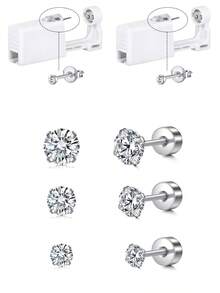 一次性耳洞枪套装，耳洞穿刺套装，自穿耳洞套装，金银耳环，防过敏不锈钢穿孔工具，家用 20G 人造珍珠耳钉和 2mm 3mm 4mm CZ 平背耳钉 - 彩色 - 查看 13