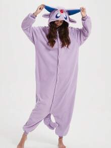 Unisex Cartoon Elf One-Piece Pajamas Hooded Cartoon Jumpsuit Fall Winter Christmas Animal Cosplay One Piece Pajamas, Funny One Piece Outfit For Halloween Party - 紫羅蘭色 - 查看 5